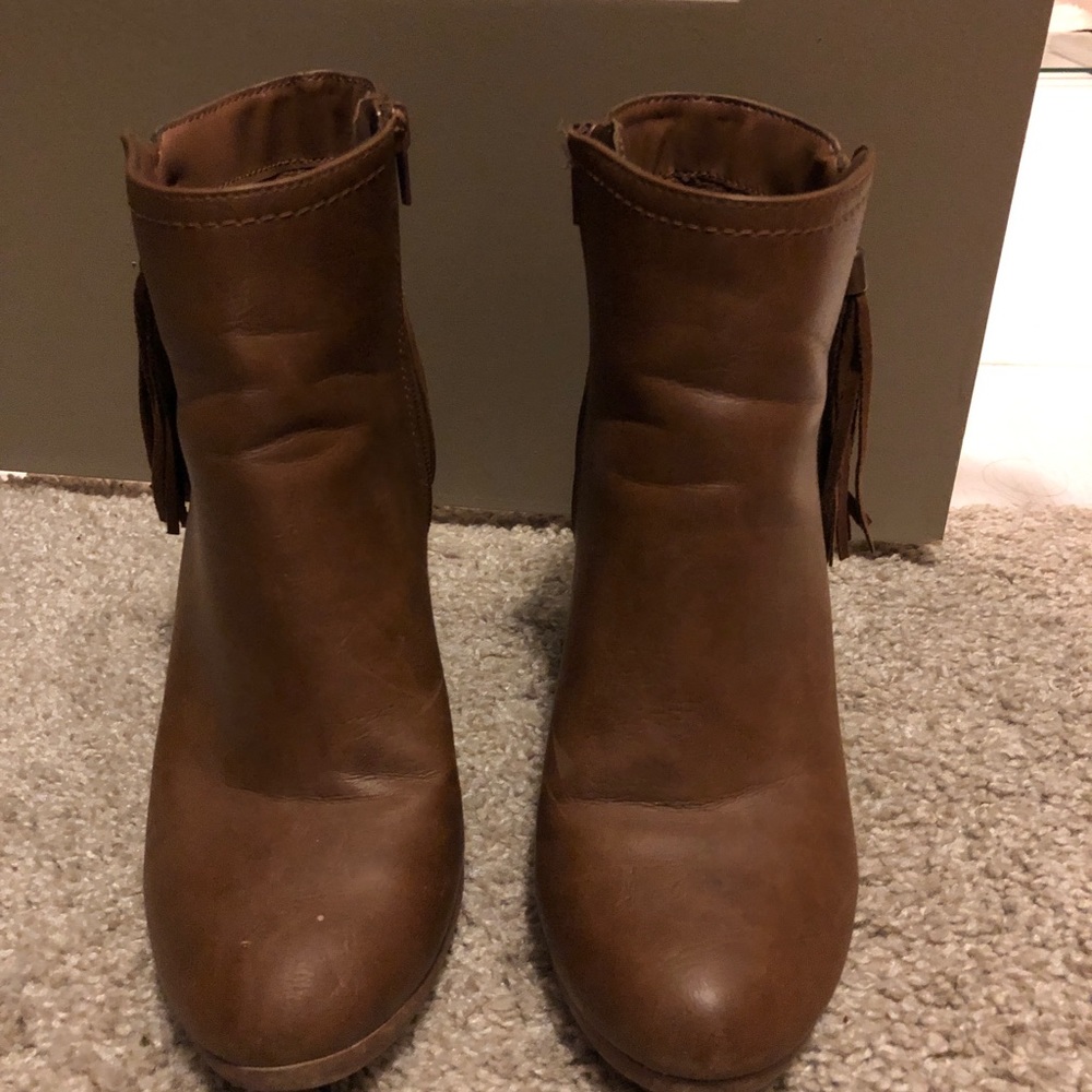 Brown fringe booties